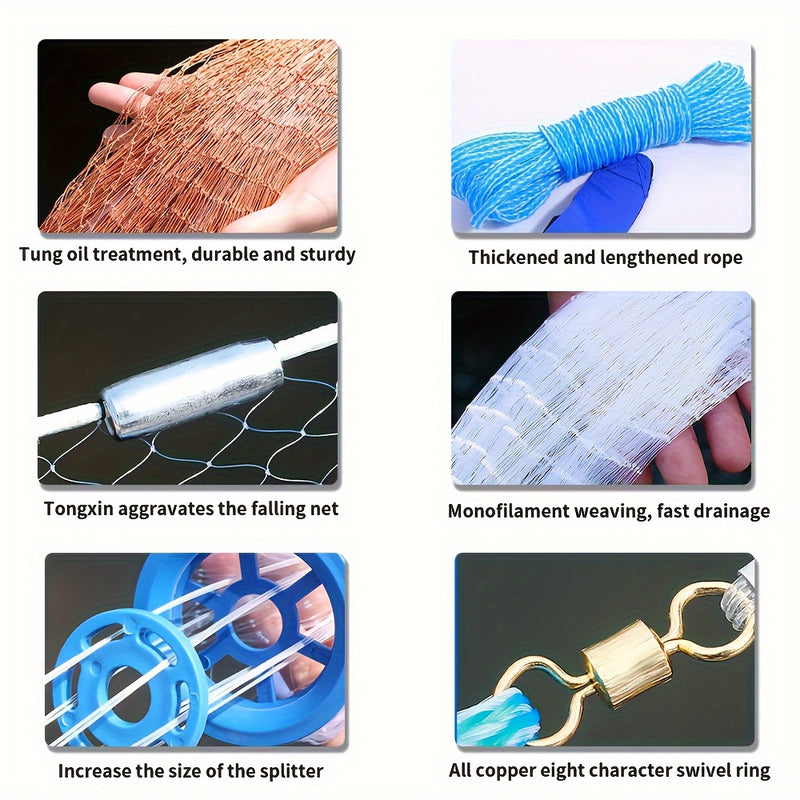 1 Set, 4ft Fishing Casting Net with Sinker Weights - Ideal for Saltwater Fishing Trap and Bait Cage, Perfect for Catching Shrimp and Crabs, Durable Nylon Blend, Handmade American Fishing Nets, Outdoor Gear