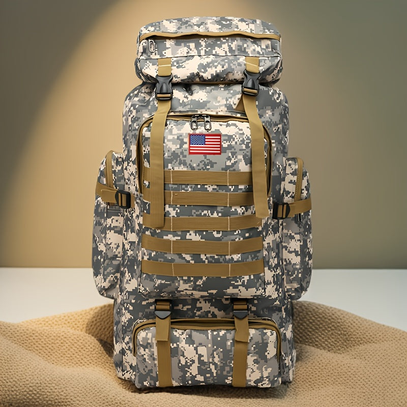 80L Tactical Backpack - Waterproof, Durable Oxford Fabric Daypack for Hiking, Hunting & Camping - Green Camo - For Outdoor Enthusiasts - Ideal for Hiking, Camping & Travel