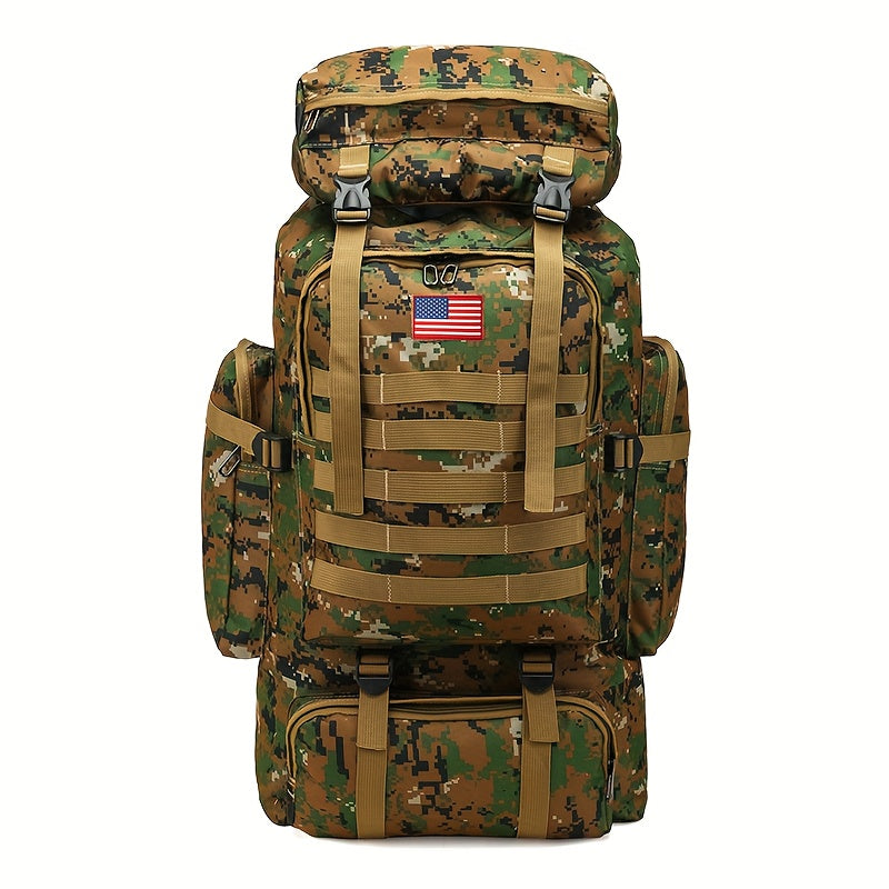 80L Tactical Backpack - Waterproof, Durable Oxford Fabric Daypack for Hiking, Hunting & Camping - Green Camo - For Outdoor Enthusiasts - Ideal for Hiking, Camping & Travel