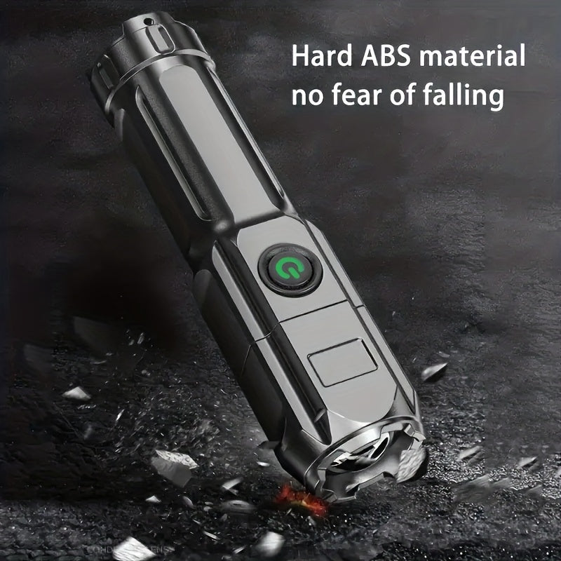 1pc Tactical Zoomable Flashlight - Rechargeable 800mAh Battery, Portable Multi-Functional Outdoor Light with Textured Grip & Dual Power Source (Battery/USB) for Home, Camping, and Emergency Use, Rechargeable Flashlight