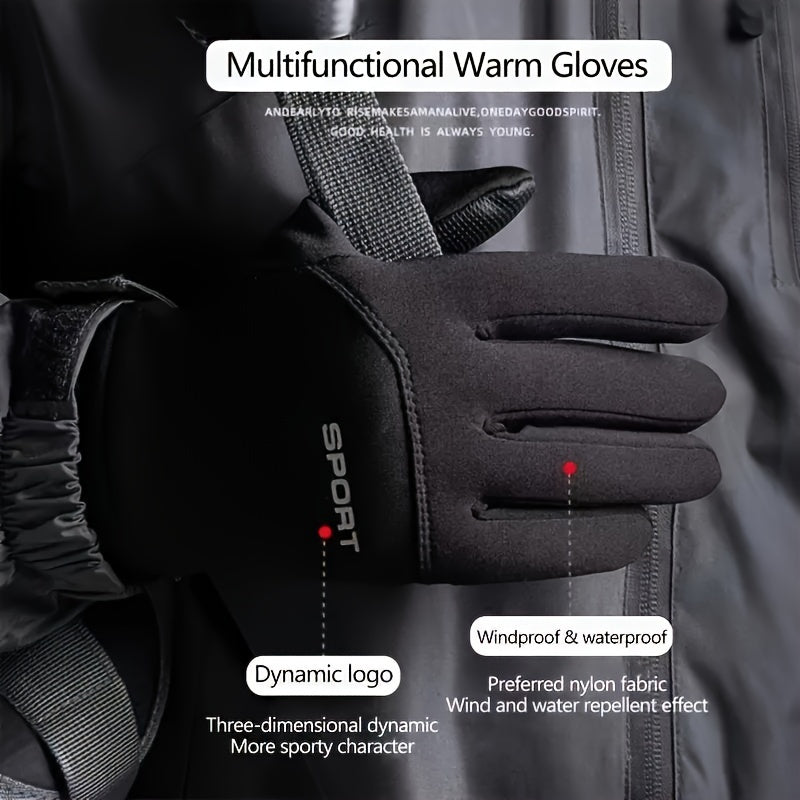 Autumn and Winter Outdoor Plus Velvet Cold Safeguard Gloves, Sports Riding Ski Touch Screen Gloves, Men&