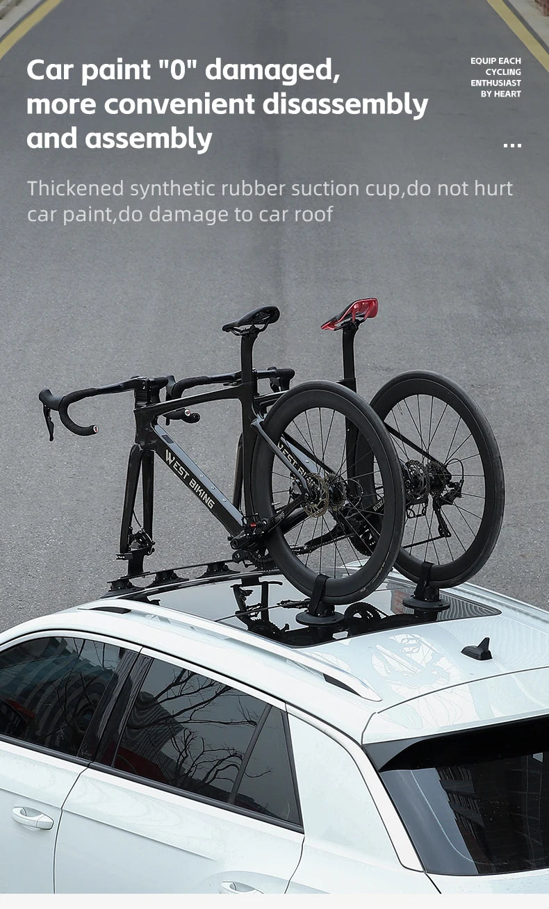 WEST BIKING Car Roof Vacuum Suction Cup Bicycle Racks Cycling Tour MTB Road Bike Quick Release Car Carrier Top Parking Racks