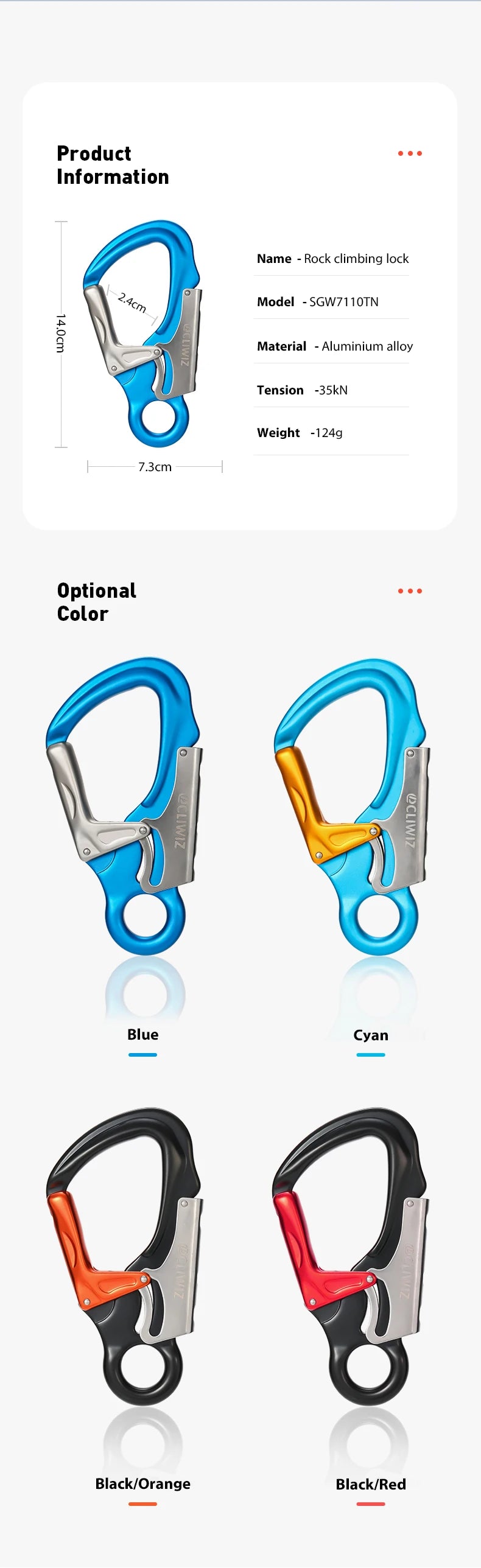CLIWIZ 7075 Aviation Aluminium Material 35KN Heavy Duty Tension Auto Safety Lock Outdoor Professional Climbing Carabiner CE/UIAA
