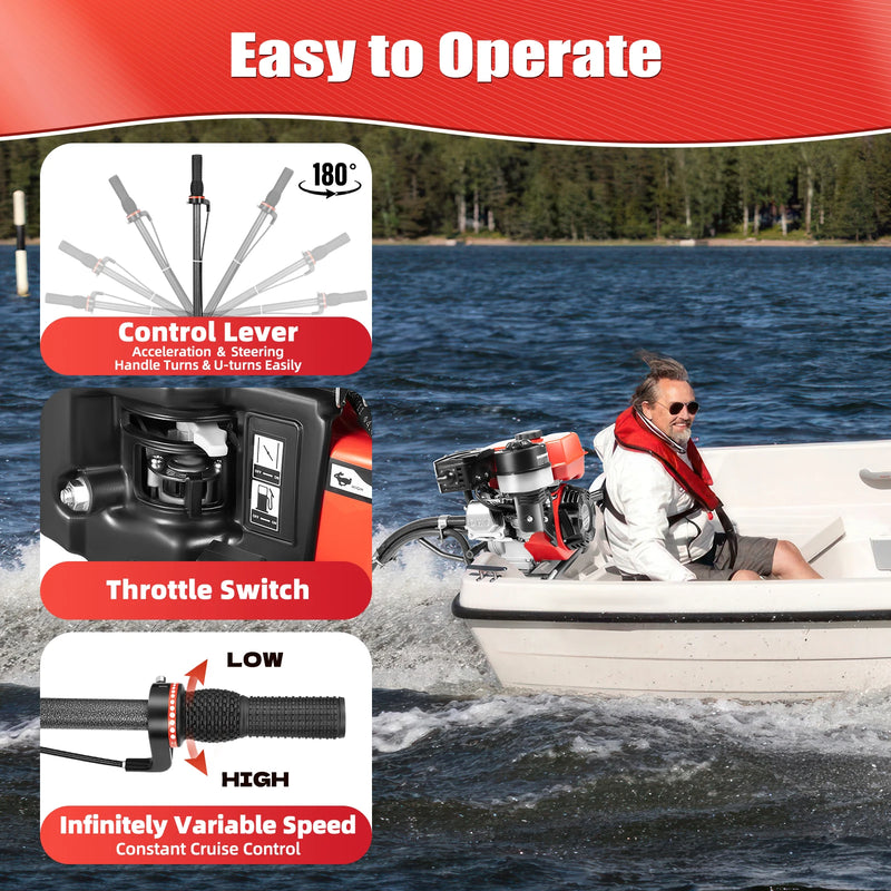 7.5HP 4 Stroke Outboard Motor 212CC 4000W 3600Rpm Gasoline Fishing Boat Engine Manual Start TCI Air-Cooling System with Bracket