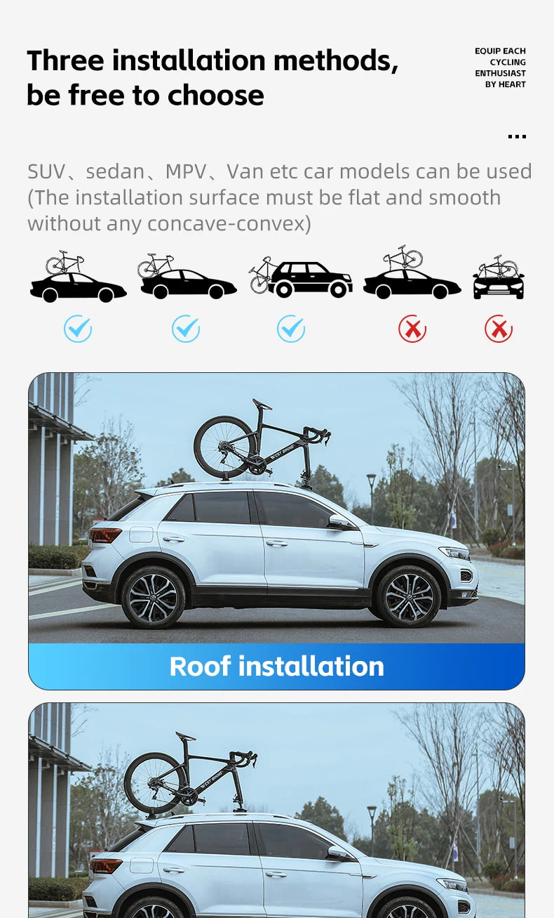 WEST BIKING Car Roof Vacuum Suction Cup Bicycle Racks Cycling Tour MTB Road Bike Quick Release Car Carrier Top Parking Racks