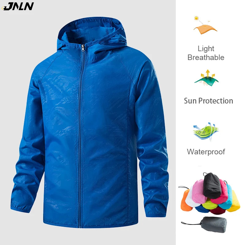 JNLN Unisex Hiking Jackets Waterproof Sun Protection Windbreaker Men Women Camping Climbing Outdoor Rain Coat Portable Clothes