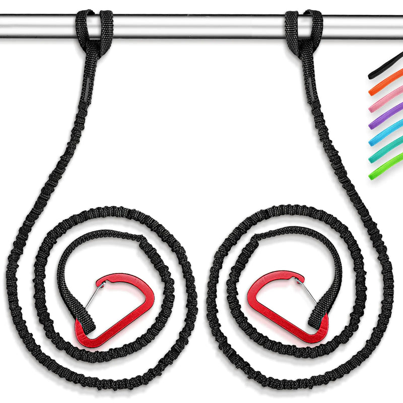 OCEANBROAD Kayak Paddle Leash with D-Ring Stretchable Bungee Strap Lanyard Rope for SUP Kayaking Boating Canoeing Fishing Pole Rod 5-7 Feet Black 4 Pack