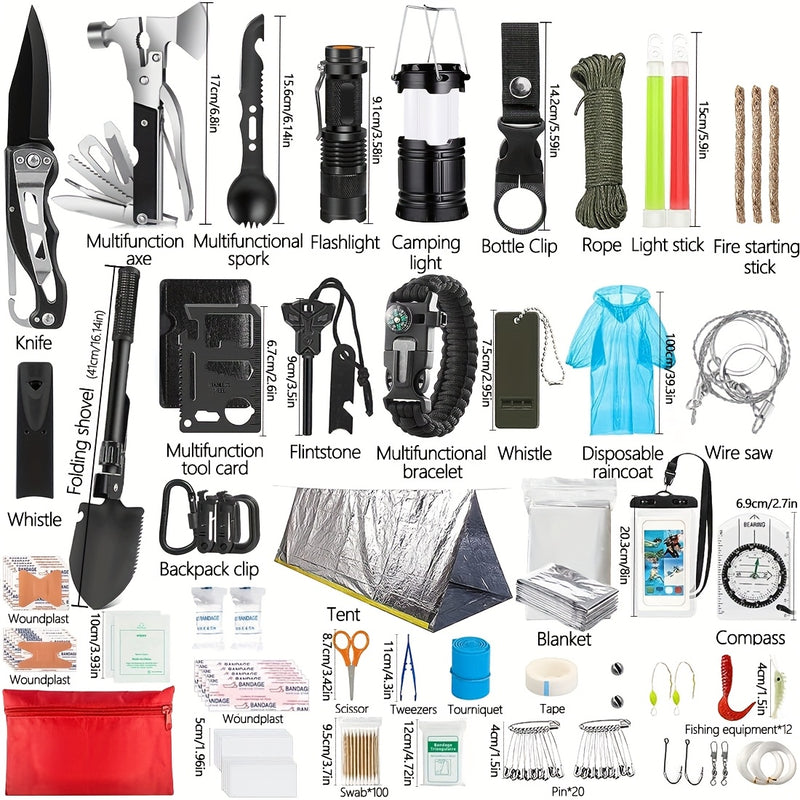 252pcs Survival Gear Kit - All-in-One Emergency Supply Set With MOLLE-Compatible Bag And Emergency Tent - Essential For Earthquakes, Hiking, Hunting, And Outdoor Adventures - Great Gift For Him And Her