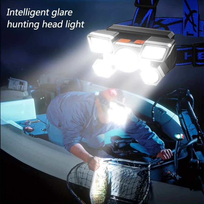 1pc Headlamp With Built In Battery USB Rechargeable Home Decoration Hardware Tools, 4 Modes Portable Head Flashlight, Lightweight 5 LED Headlight, Outdoor Camping Fishing Lantern