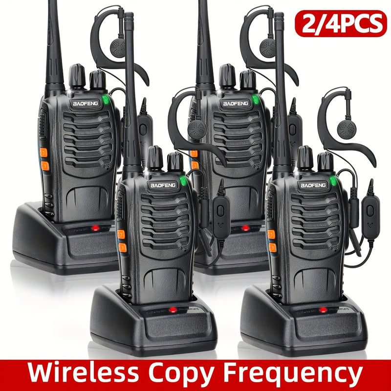 2pcs/4pcs Walkie Talkie, 2/4 Pack Portable Walkie Talkies, 16 Channels Walky Talky, Rechargeable Handheld Two Way Radios, Long Range for Adults with Earpieces, Outdoor Equipment Supports Camping Hiking Hunting