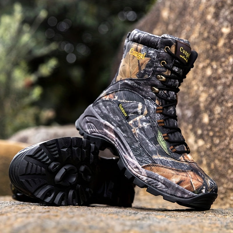 [Slip-Resistant Camo Boots] High-Top Camo Hiking & Hunting Boots | Slip-Resistant, Breathable, Durable Nylon Upper & Rubber Sole | Men&