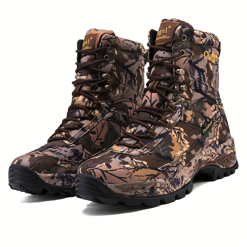[Slip-Resistant Camo Boots] High-Top Camo Hiking & Hunting Boots | Slip-Resistant, Breathable, Durable Nylon Upper & Rubber Sole | Men&
