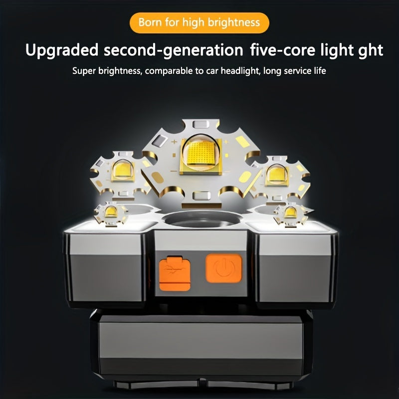 1pc Headlamp With Built In Battery USB Rechargeable Home Decoration Hardware Tools, 4 Modes Portable Head Flashlight, Lightweight 5 LED Headlight, Outdoor Camping Fishing Lantern