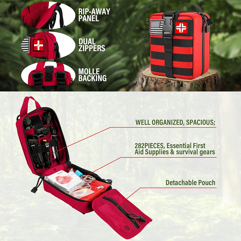 252pcs Survival Gear Kit - All-in-One Emergency Supply Set With MOLLE-Compatible Bag And Emergency Tent - Essential For Earthquakes, Hiking, Hunting, And Outdoor Adventures - Great Gift For Him And Her