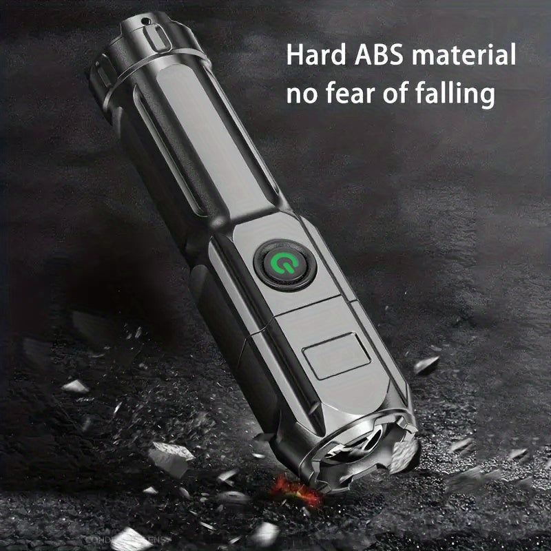1pc Tactical Zoomable Flashlight - Rechargeable 800mAh Battery, Portable Multi-Functional Outdoor Light with Textured Grip & Dual Power Source (Battery/USB) for Home, Camping, and Emergency Use, Rechargeable Flashlight