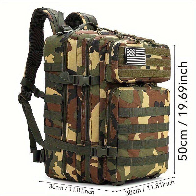 WUIING 11.89gal Tactical Backpack, Mixed Camo, MOLLE Compatible, Water-Resistant Oxford Fabric, Zip Closure, Multi-Purpose Outdoor Gear for Men & Women, Hunting & Fishing, Camping, Hiking, Trekking, Bug Out Bag