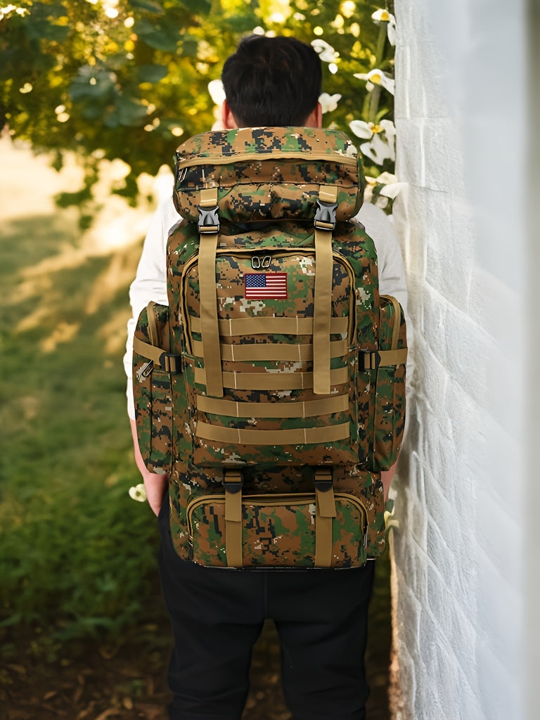 80L Tactical Backpack - Waterproof, Durable Oxford Fabric Daypack for Hiking, Hunting & Camping - Green Camo - For Outdoor Enthusiasts - Ideal for Hiking, Camping & Travel