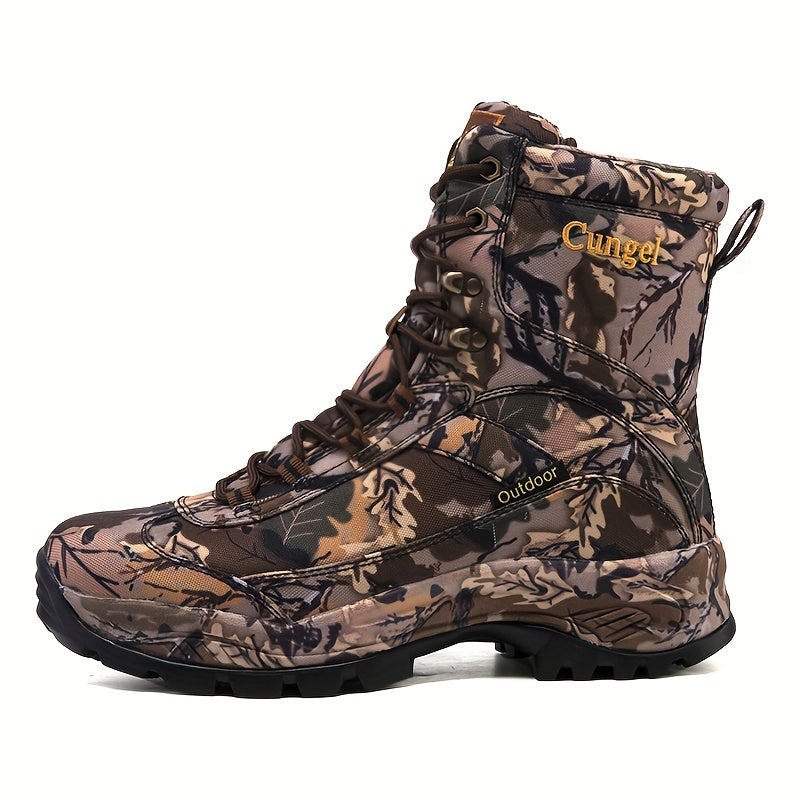 [Slip-Resistant Camo Boots] High-Top Camo Hiking & Hunting Boots | Slip-Resistant, Breathable, Durable Nylon Upper & Rubber Sole | Men&