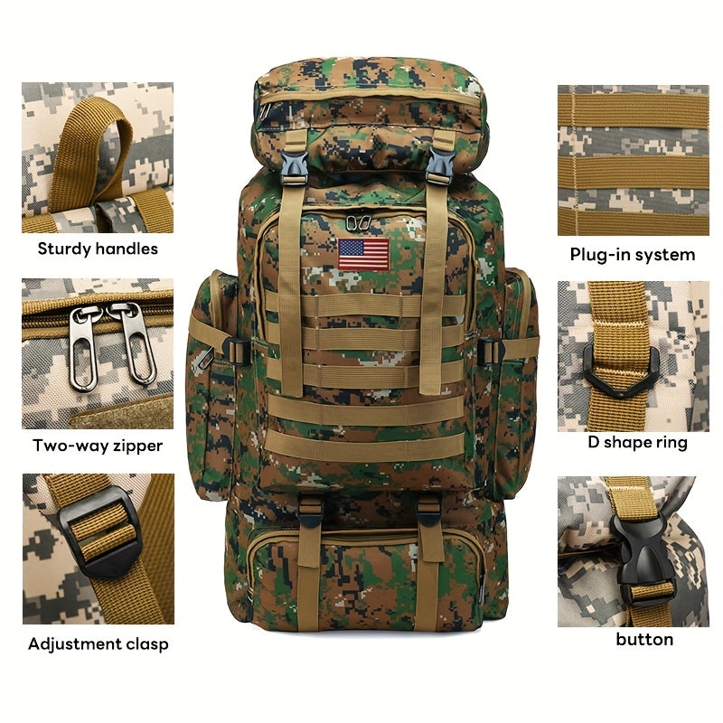 80L Tactical Backpack - Waterproof, Durable Oxford Fabric Daypack for Hiking, Hunting & Camping - Green Camo - For Outdoor Enthusiasts - Ideal for Hiking, Camping & Travel