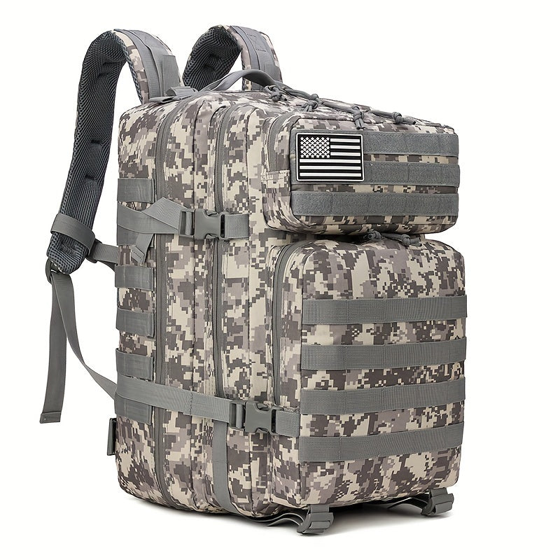 WUIING 11.89gal Tactical Backpack, Mixed Camo, MOLLE Compatible, Water-Resistant Oxford Fabric, Zip Closure, Multi-Purpose Outdoor Gear for Men & Women, Hunting & Fishing, Camping, Hiking, Trekking, Bug Out Bag