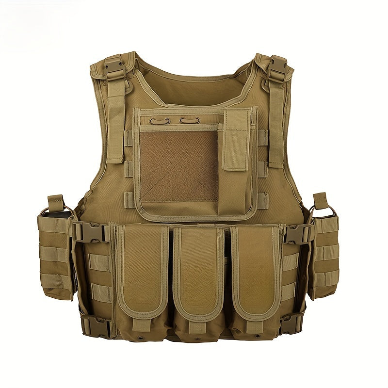 [Tactical Survival Vest] Lightweight Adjustable 1pc Multifunctional Tactical Survival Vest with MOLLE Webbing, Durable Polyester, Black, for Camping, Fishing, Hunting, Outdoor Training, and Adventure, Perfect Gift for Men, Ca