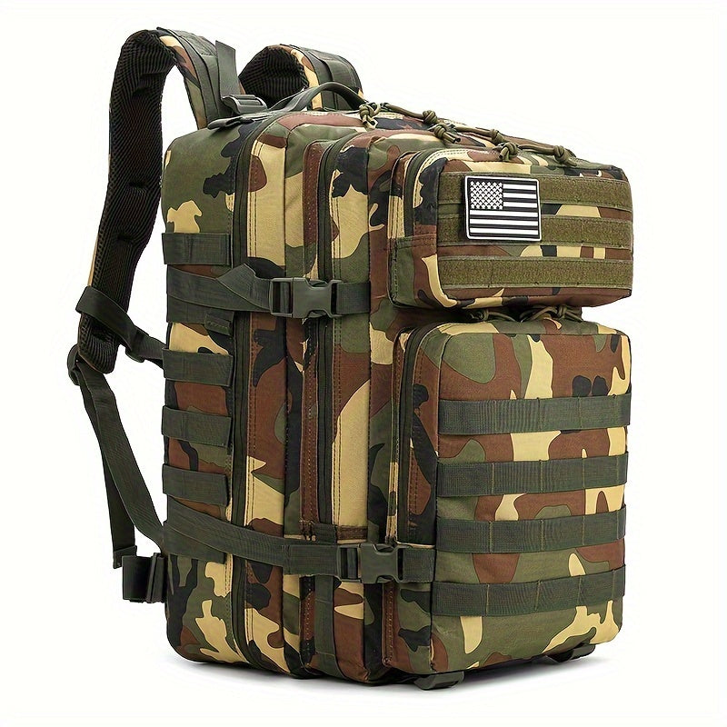 WUIING 11.89gal Tactical Backpack, Mixed Camo, MOLLE Compatible, Water-Resistant Oxford Fabric, Zip Closure, Multi-Purpose Outdoor Gear for Men & Women, Hunting & Fishing, Camping, Hiking, Trekking, Bug Out Bag