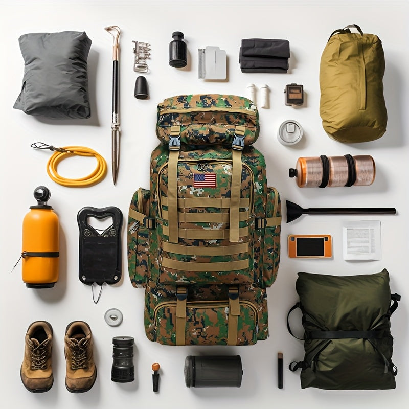 80L Tactical Backpack - Waterproof, Durable Oxford Fabric Daypack for Hiking, Hunting & Camping - Green Camo - For Outdoor Enthusiasts - Ideal for Hiking, Camping & Travel
