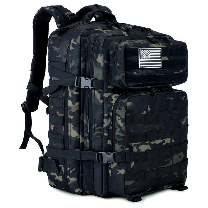 WUIING 11.89gal Tactical Backpack, Mixed Camo, MOLLE Compatible, Water-Resistant Oxford Fabric, Zip Closure, Multi-Purpose Outdoor Gear for Men & Women, Hunting & Fishing, Camping, Hiking, Trekking, Bug Out Bag