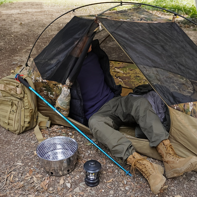 [Durable Outdoor Tent] Portable Outdoor Tent | Durable Build, Single Person, Camouflage Pattern, Breathable 210T Fabric, Includes Storage Bag & Ground Stakes - Perfect for Camping, Hiking, Hunting & Fishing, Camping Accessori