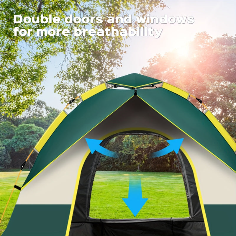 [Automatic Camping Tent] LOVEWE 2-3/3-4 Person Automatic Instant Setup Camping Tent | All-Season Waterproof Windproof Lightweight Green/Yellow Tent with Dual Doors & Mesh Windows for Camping, Hiking, Hunting, Travel, Outdoor