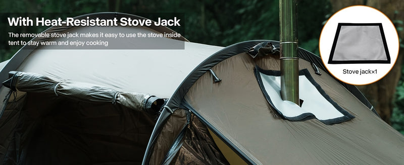 Hot Tent with Stove Jack Camping Tent Winter Tent 4 Season Tent 1-2 Person Backpacking for Camping Hiking Hunting Fishing Waterproof Windproof Lightweight 153 x 67 x 43 (inches)