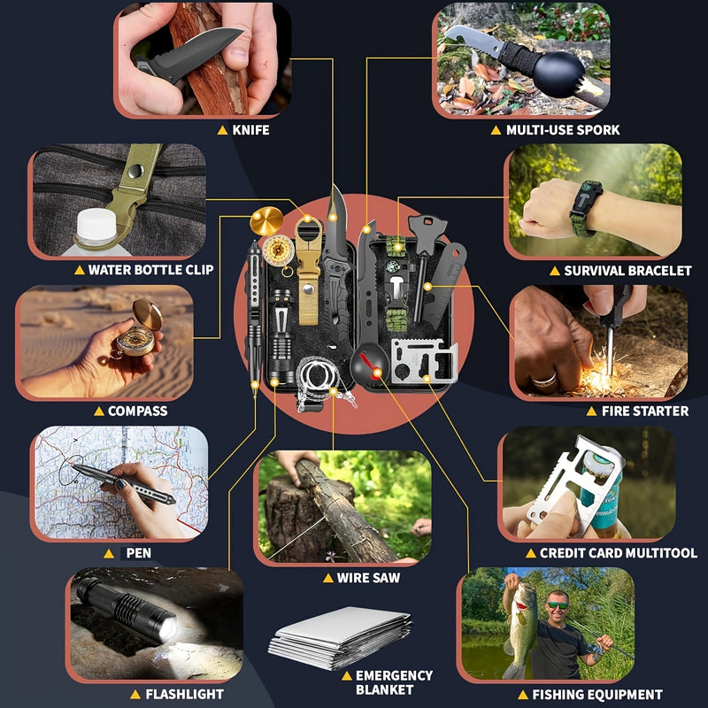 Gifts For Men Dad Husband, Survival Kits 27 In 1 Camping Accessories Tactical Gear Fishing Equipment For Camping Hiking Hunting Outdoor Adventure