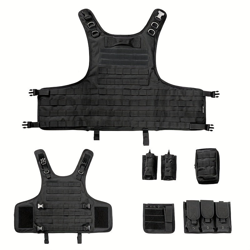 [Tactical Survival Vest] Lightweight Adjustable 1pc Multifunctional Tactical Survival Vest with MOLLE Webbing, Durable Polyester, Black, for Camping, Fishing, Hunting, Outdoor Training, and Adventure, Perfect Gift for Men, Ca