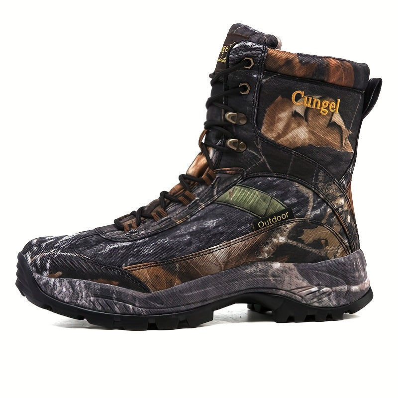 [Slip-Resistant Camo Boots] High-Top Camo Hiking & Hunting Boots | Slip-Resistant, Breathable, Durable Nylon Upper & Rubber Sole | Men&