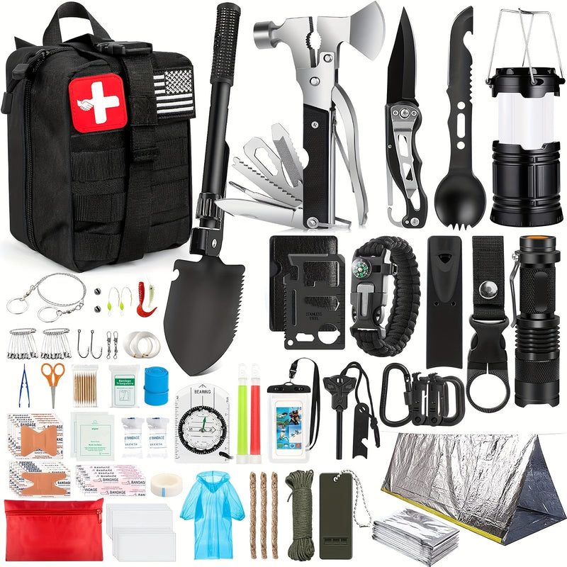 252pcs Survival Gear Kit - All-in-One Emergency Supply Set With MOLLE-Compatible Bag And Emergency Tent - Essential For Earthquakes, Hiking, Hunting, And Outdoor Adventures - Great Gift For Him And Her
