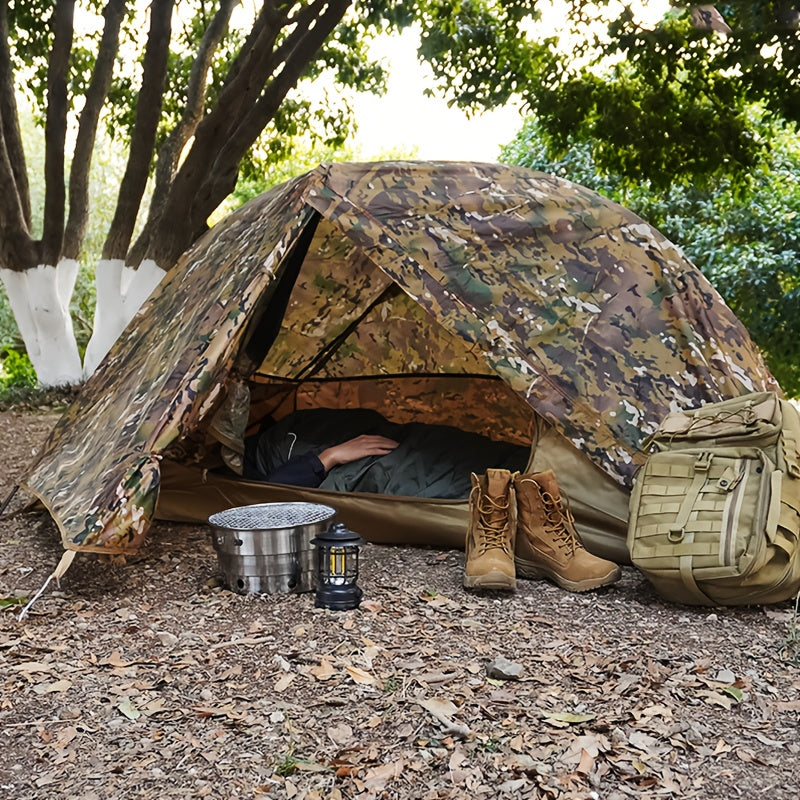 [Durable Outdoor Tent] Portable Outdoor Tent | Durable Build, Single Person, Camouflage Pattern, Breathable 210T Fabric, Includes Storage Bag & Ground Stakes - Perfect for Camping, Hiking, Hunting & Fishing, Camping Accessori
